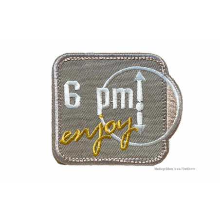 6pm brown logo badge 70x60mm